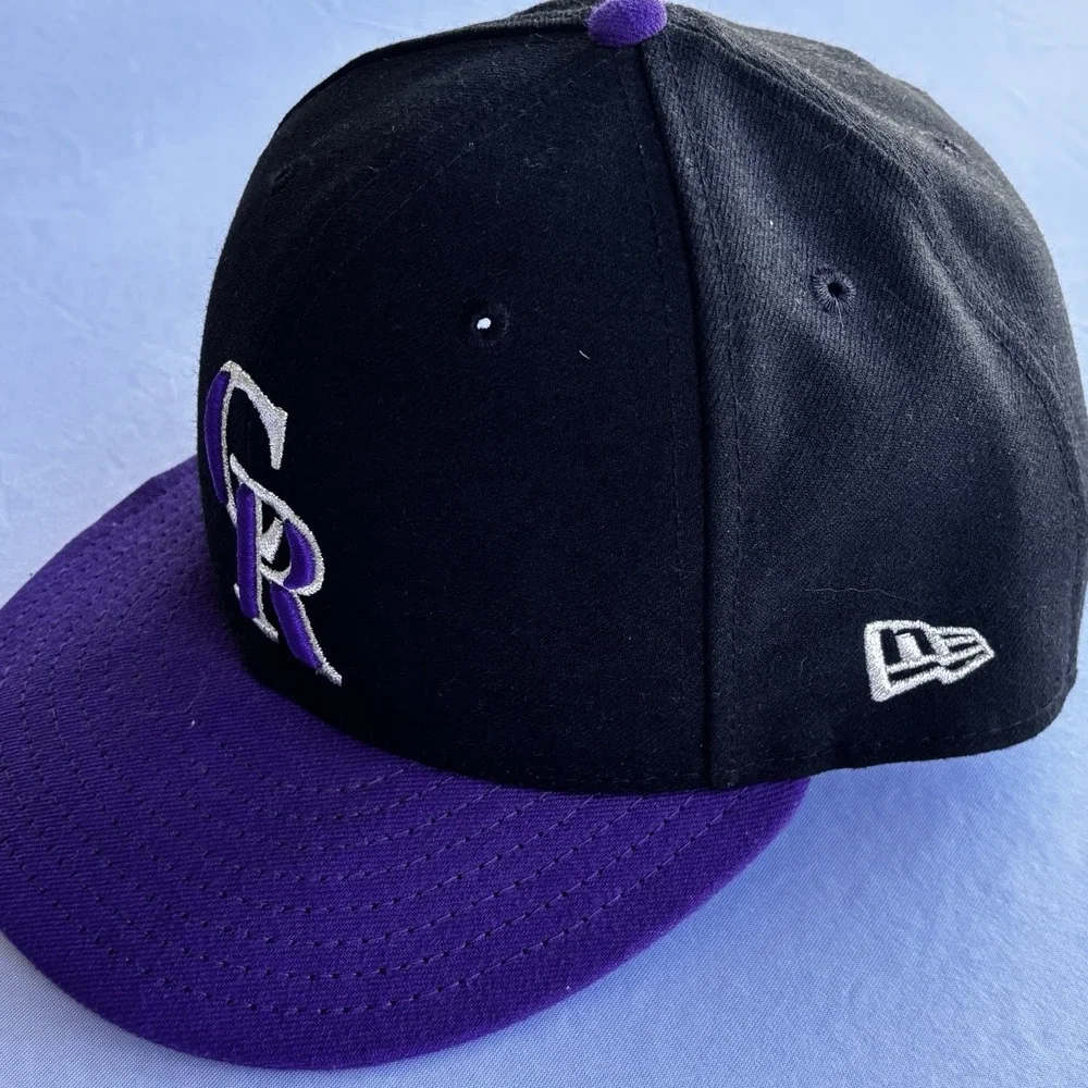 Colorado Rockies New Era 59FIFTY Fitted Hat Black Purple Size 7 1/2 MLB On-Field